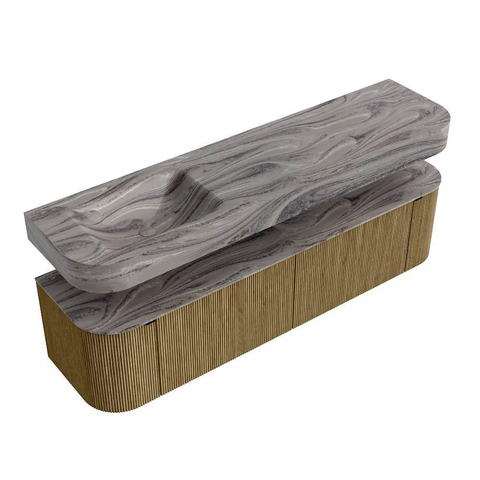 MONDIAZ THOR-DLUX 180cm meuble de salle de bains arrondi gauche + droite couleur Dusk avec 2 tiroirs et 2 portes. Vasque suspendue CLOUD Gauche 1 trou de robinet couleur Sombra. SW1466347