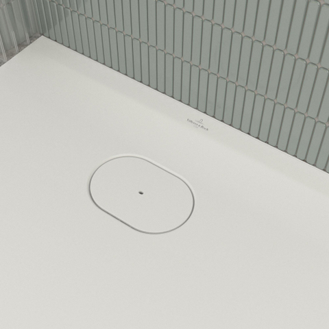 Villeroy & Boch Ecora douchebak - 100x80x3.5cm - afvoer korte zijde - stone white (wit) SW1559009