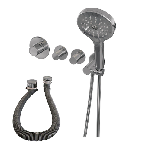 Brauer Chrome carving encastré - ensemble de douche - 3 boutons carving - douchette ronde 3 positions - chrome SW715488