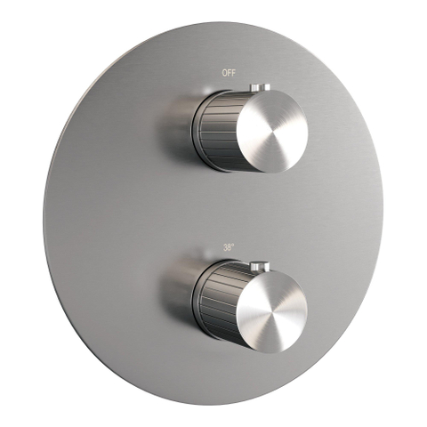 BRAUER Stripe Thermostatische Inbouw Regendouche - 3-weg - rond - 25cm douchekop - gebogen muurarm - staaf handdouche - doucheslang - geïntegreerde glijstang - RVS-kleurig geborsteld PVD SW1435243