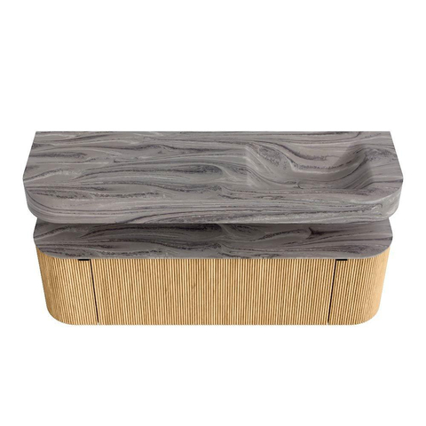 MONDIAZ THOR-DLUX 150cm badmeubel ronding links + rechts kleur Oak met 1 lade en 2 deuren. Vrijhangende wastafel CLOUD Rechts 1 kraangat kleur Sombra. SW1464897