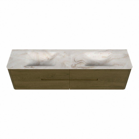 Mondiaz CIRO-DLUX Badkamermeubelset - 190x45x50cm - Solid surface wastafel Frappe - 2 wasbak Dubbel - 2 kraangaten - 4 lades - Dusk SW1532855