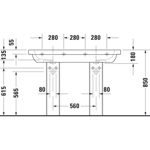 Duravit D-code Dubbele wastafel - 120x49cm - met 2 kraangaten - met overloop - wit GA89091