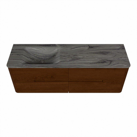 Mondiaz CIRO-DLUX Meuble de salle de bains - 150x45x50cm - Plan vasque solid surface Sombra - 1 lavabo gauche - sans trous de robinet - 4 tiroirs - Ruby SW1531965