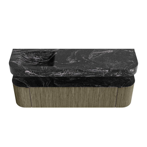 MONDIAZ THOR-DLUX 170cm meuble de salle de bains arrondi gauche + droite couleur Shadow avec 1 tiroir et 2 portes. Vasque suspendue CLOUD gauche sans trou de robinet couleur Lava. SW1465517