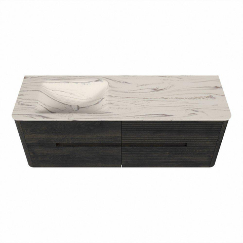 Mondiaz CIRO-DLUX Ensemble meuble de salle de bains - 140x45x50cm - Vasque solid surface Nata - 1 lavabo à gauche - 1 trou pour robinet - 4 tiroirs - Shadow SW1532576