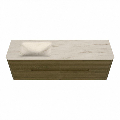 Mondiaz CIRO-DLUX Badkamermeubelset - 160x45x50cm - Solid surface wastafel Meli - 1 wasbak Links - zonder kraangaten - 4 lades - Dusk SW1533176