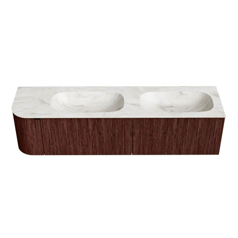 Mondiaz KURVE-DLUX Ensemble meuble de salle de bains - 175x46x40cm - 2 tiroirs - 1 porte - vasque solid surface - double / droite - sans trou de robinet - Ruby SW1415775