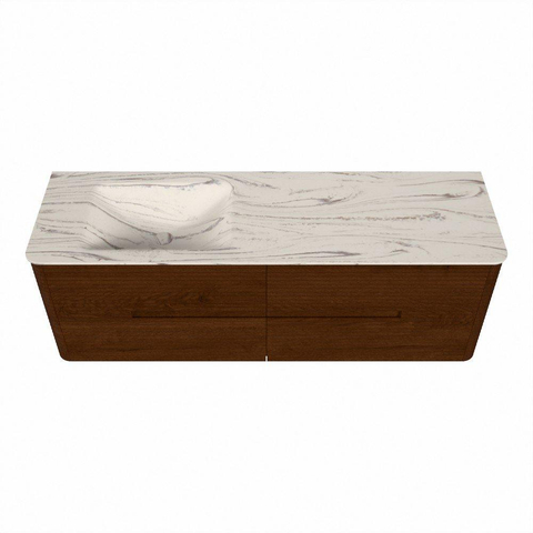 Mondiaz CIRO-DLUX Ensemble de meubles de salle de bains - 150x45x50cm - Plan vasque en solid surface Nata - 1 vasque à gauche - 1 trou de robinet - 4 tiroirs - Ruby SW1532050
