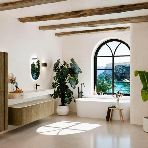 MONDIAZ THOR-DLUX 170cm badmeubel ronding links + rechts kleur Dusk met 1 lade en 2 deuren. Vrijhangende wastafel CLOUD Rechts 1 kraangat kleur Ostra. SW1465664