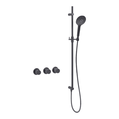 Fortifura Nebbio Badcombinatie-set - thermostaatkraan - glijstang - met geïntegreerde - wandaansluitbocht - metalen doucheslang - ronde handdouche - badvulcombinatie - PVD - geborsteld gunmetal (antraciet) SW1238049