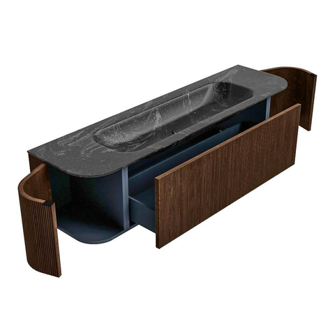 MONDIAZ KURVE-DLUX Meuble de salle de bains 170 cm avec module 25 Len R couleur Walnut avec 1 tiroir et 2 portes. Lavabo BIG LARGE central sans trou de robinet couleur Lava. SW1137269