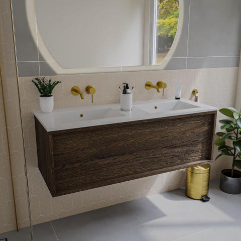 Saniclass Holz Frame Meuble sous lavabo - 120x45x40cm - 1 tiroir - Chêne charcoal SW1420773