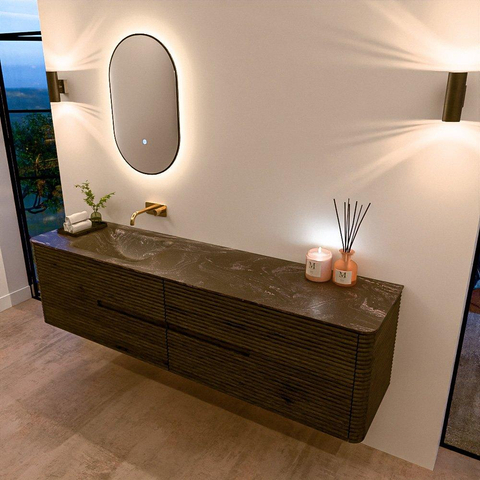 Mondiaz CIRO-DLUX Meuble de salle de bains - 190x45x50cm - lavabo Solid Surface Lava - 1 vasque à gauche - sans trous de robinet - 4 tiroirs - Shadow SW1532407