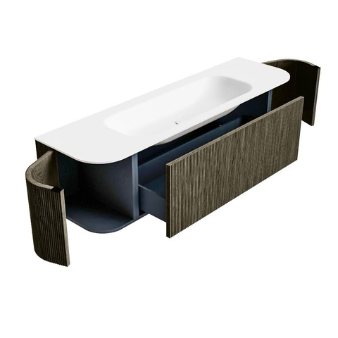Mondiaz KURVE Ensemble de meuble de salle de bains - 160x46x40cm - 1 tiroir - 2 portes - lavabo solid surface - central - 1 trou de robinet - Shadow SW1414111