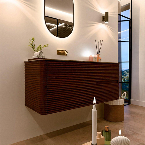 Mondiaz CIRO-DLUX Meuble de salle de bains - 120x45x50cm - plan vasque Solid surface Sombra - 1 lavabo à gauche - sans trous de robinetterie - 2 tiroirs - Ruby SW1531960