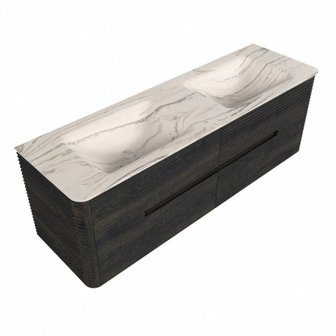 Mondiaz CIRO-DLUX Badkamermeubelset - 150x45x50cm - Solid surface wastafel Nata - 2 wasbak Dubbel - zonder kraangaten - 4 lades - Shadow SW1532591