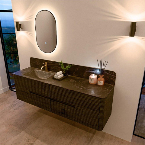 Mondiaz CIRO-DLUX Badkamermeubelset - 170x45x50cm - Solid surface wastafel Lava - 1 wasbak Links - 1 kraangat - 4 lades - Shadow SW1533806