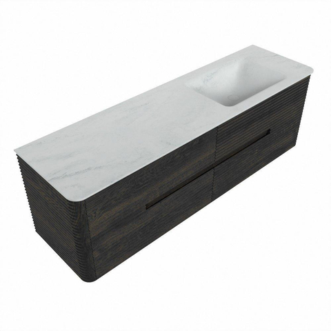 Mondiaz CIRO-DLUX Badkamermeubelset - 160x45x50cm - Solid surface wastafel Opalo - 1 wasbak Rechts - 1 kraangat - 4 lades - Shadow SW1532470