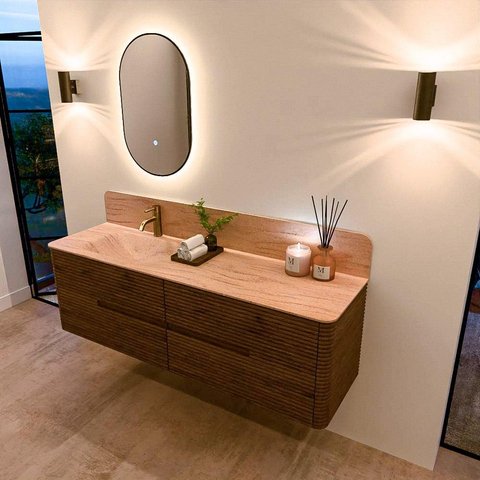 Mondiaz CIRO-DLUX Badkamermeubelset - 160x45x50cm - Solid surface wastafel Saba - 1 wasbak Links - 1 kraangat - 4 lades - Dusk SW1533351