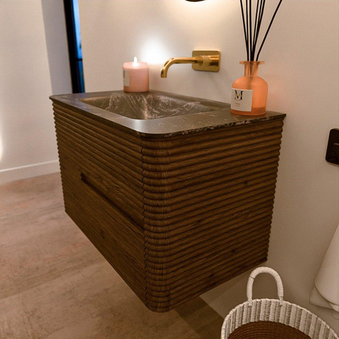 Mondiaz CIRO-DLUX Badkamermeubelset - 80x45x50cm - Solid surface wastafel Lava - 1 wasbak Midden - zonder kraangaten - 2 lades - Dusk SW1533018