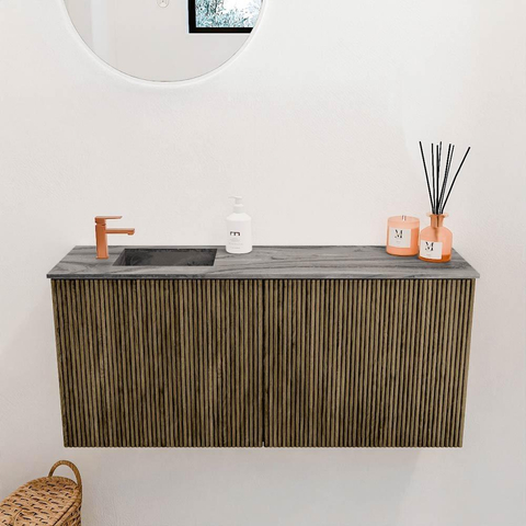 Mondiaz JOYA-DLUX 90cm toiletmeubel - kleur Dusk - Wastafel FAYE positie Links 1 kraangat kleur Sombra. SW1426140