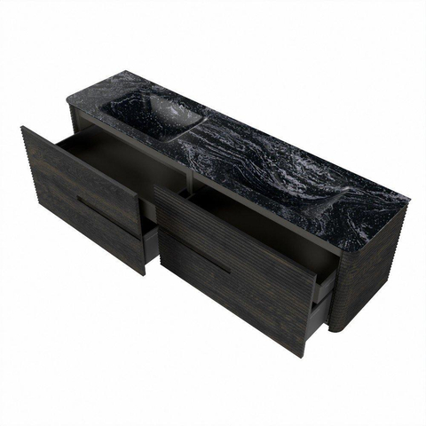 Mondiaz CIRO-DLUX Ensemble de meubles de salle de bains - 180x45x50cm - Lavabo en solid surface Lava - 2 vasques double - 2 trous de robinet - 4 tiroirs - Shadow SW1532495