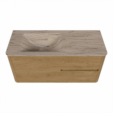 Mondiaz CIRO-DLUX Meuble de salle de bains avec lavabo - 110x45x50cm - Plan vasque Solid surface Arena - 1 vasque à gauche - sans trous de robinet - 2 tiroirs - Chêne SW1531329