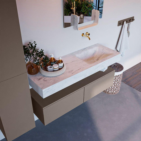 MONDIAZ ALAN - DLUX Ensemble de meubles de salle de bains - 130cm - meuble bas - Smoke - 2 tiroirs - lavabo suspendu - vasque à droite - 0 trous de robinet - Opalo SW806628