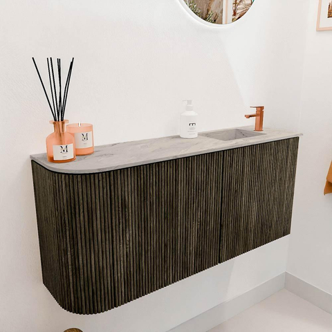 Mondiaz JOYA-DLUX 91.6cm toiletmeubel - ronding links kleur Shadow - Wastafel FAYE positie Rechts 1 kraangat kleur Glace. SW1422808