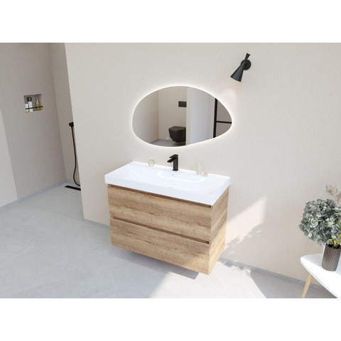 H&R Badmeubelen Infinity XXL 3D Badkamermeubelset - 100 cm - 1 keramische wasbak just wit - 1 kraangat - 2 lades - french oak SW863491