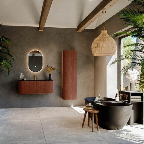Mondiaz KURVE Ensemble de meubles de salle de bains - 110x46x40cm - 1 tiroir - 2 portes - lavabo solid surface - central - 1 trou de robinet - Ruby SW1415406