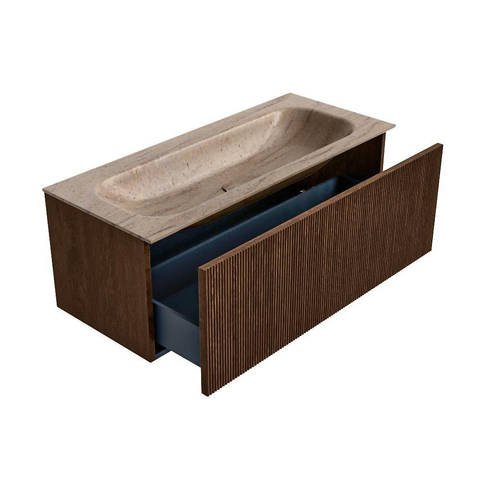 MONDIAZ KURVE-DLUX Meuble de salle de bains 110cm couleur Walnut avec 1 tiroir et 0 porte. Lavabo BIG MEDIUM Central sans trou de robinet Saba. SW1433184