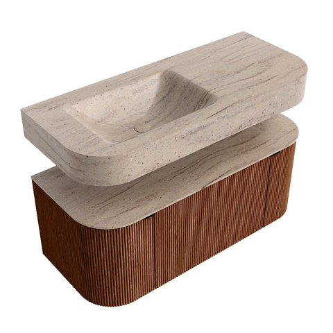 MONDIAZ THOR-DLUX Meuble de salle de bains 110cm arrondi gauche + droite couleur Ruby avec 1 tiroir et 2 portes. Vasque suspendue CLOUD Gauche 1 trou de robinet couleur Saba. SW1463015