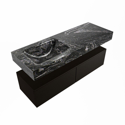 Mondiaz ALAN-DLUX Ensemble de meuble - 130cm - meuble Urban mat - 2 tiroirs - Lavabo Cloud Lava suspendu - vasque Gauche - 0 trous de robinet SW807812