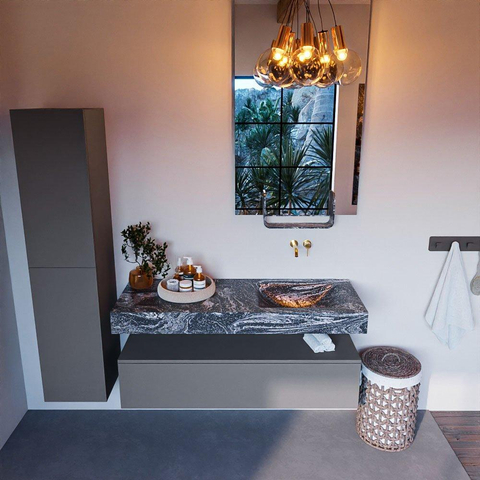 Mondiaz ALAN-DLUX Ensemble de meuble - 130cm - meuble Plata mat - 1 tiroir - Lavabo Cloud Lava suspendu - vasque Droite - 0 trous de robinet SW808691