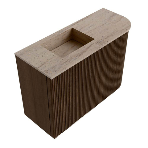 Mondiaz JOYA-DLUX Meuble de salle de bains 61,6cm - arrondi droit couleur Walnut - Vasque FAYE position Gauche 1 trou de robinet couleur Saba SW1424672