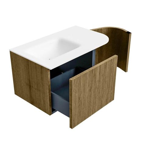 Mondiaz KURVE Badkamermeubelset - 75x46x40cm - 1 lade - 1 deur - wastafel solid surface - links - zonder kraangat - Dusk SW1414713