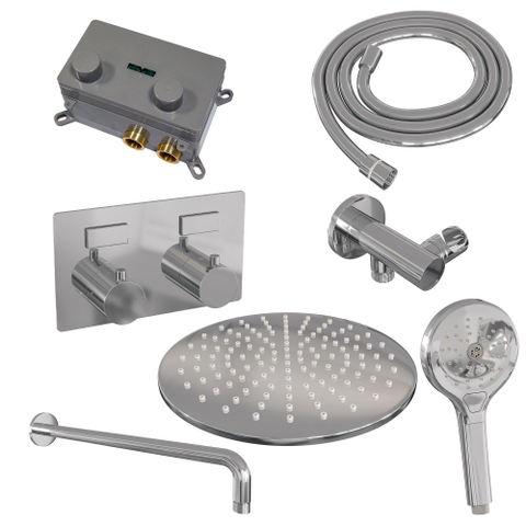 BRAUER Chrome Edition Douche de pluie thermostatique encastrée - boutons-poussoirs - SET 58 - douche de tête 30 cm - bras mural courbé - douchette 3 jets - flexible de douche - coude de raccordement mural - chrome SW925541