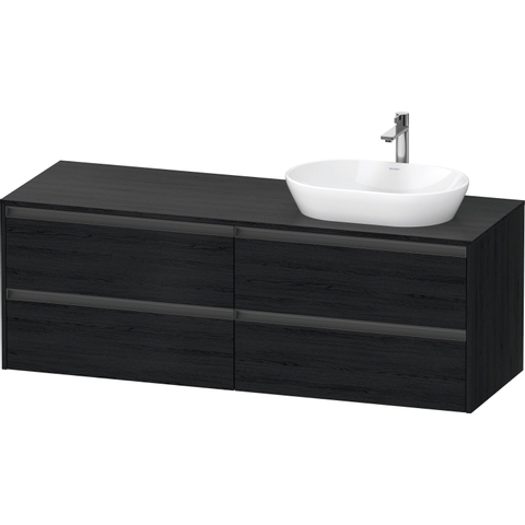 Duravit Ketho.2 Wastafelonderbouwkast - inclusief consoleplaat - met 4 laden - voor waskom rechts - 160x55x56.8cm - met handgrepen antraciet - eiken zwart mat SW771801