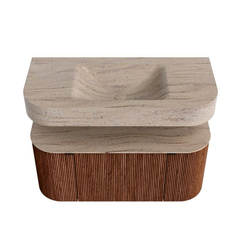 MONDIAZ THOR-DLUX Meuble de salle de bains - 100cm - arrondi gauche + droite - couleur Ruby - 1 tiroir - 2 portes - Vasque suspendue CLOUD Milieu sans trou de robinet couleur Saba SW1467567