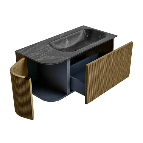 Mondiaz KURVE-DLUX Badkamermeubelset - 95x46x40cm - 1 lade - 1 deur - wastafel solid surface - rechts - zonder kraangat - Dusk SW1415238