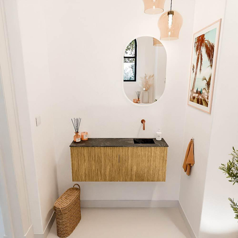 Mondiaz JOYA-DLUX 100cm meuble de salle de bains - couleur Oak - Vasque FAYE position Droite Sans trou de robinet couleur Lava. SW1422065