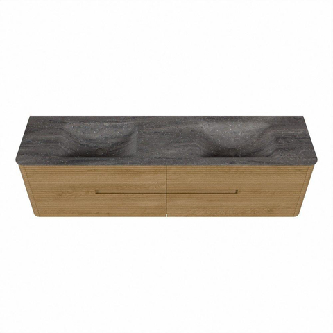 Mondiaz CIRO-DLUX Ensemble de meubles de salle de bains - 180x45x50cm - Vasque en solid surface Oza - 2 bassins Double - sans trous de robinet - 4 tiroirs - Chêne SW1531211