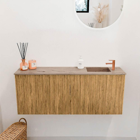 Mondiaz JOYA-DLUX 100cm toiletmeubel - kleur Oak - Wastafel FAYE positie Rechts 1 kraangat kleur Arena. SW1423864