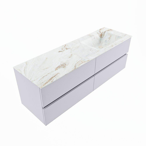 Mondiaz VICA-DLUX Ensemble meuble de salle de bains - 150cm - cale - 4 tiroirs - Lavabo encastré CLOUD - droit - 1 trou de robinet - couleur Frappe - Version XL 60cm de haut SW1189187
