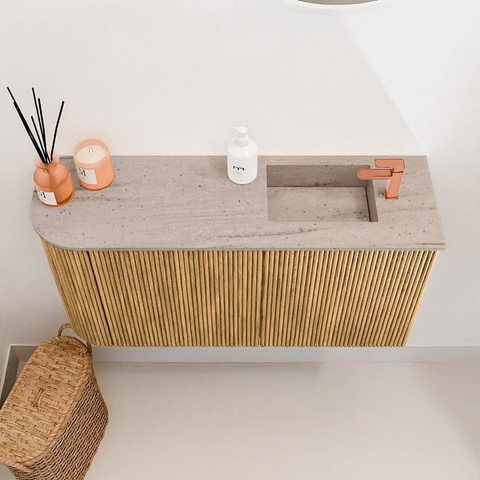 Mondiaz JOYA-DLUX 81.6cm meuble de salle de bains - arrondi gauche couleur Oak - Vasque FAYE position Droite 1 trou de robinet couleur Saba SW1424194