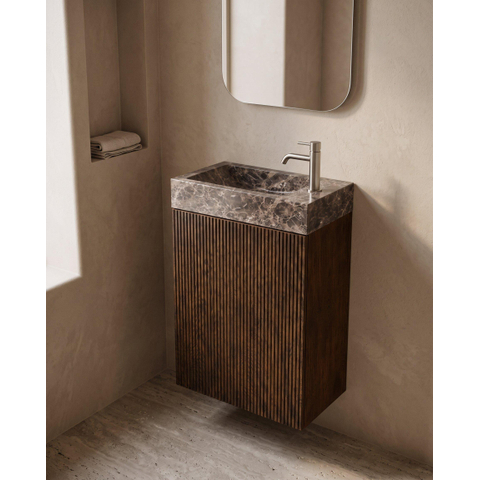 Saniclass Holz Atelier Ensemble de meuble WC - 40x60.5cm - 1 porte - fontaine dark emporador - trou de robinet à droite - chêne charcoal SW1577757