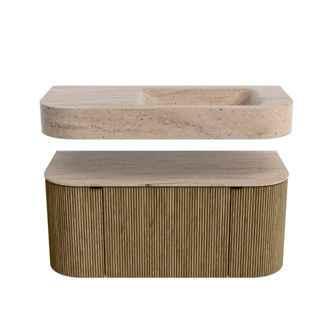 MONDIAZ THOR-DLUX 100cm meuble de salle de bains arrondi gauche + droite couleur Dusk avec 1 tiroir et 2 portes. Vasque suspendue CLOUD Droite sans trou de robinet couleur Saba. SW1467726
