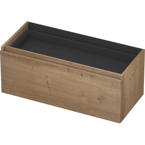 INK Wastafelonderkast - 100x40x45cm - 1 lade - greeploos - met houten keerlijst - MDF - Ash grey SW493736